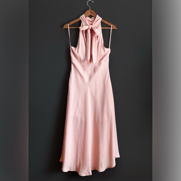 Hello Molly Maxi Midi Dress Pink Halter Neck Tie Barbie Bridesmaid Romantic 8 - Picture 6 of 11